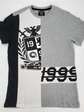 Akademiks Grey, Black & White 1999 Patchwork Crew Tee